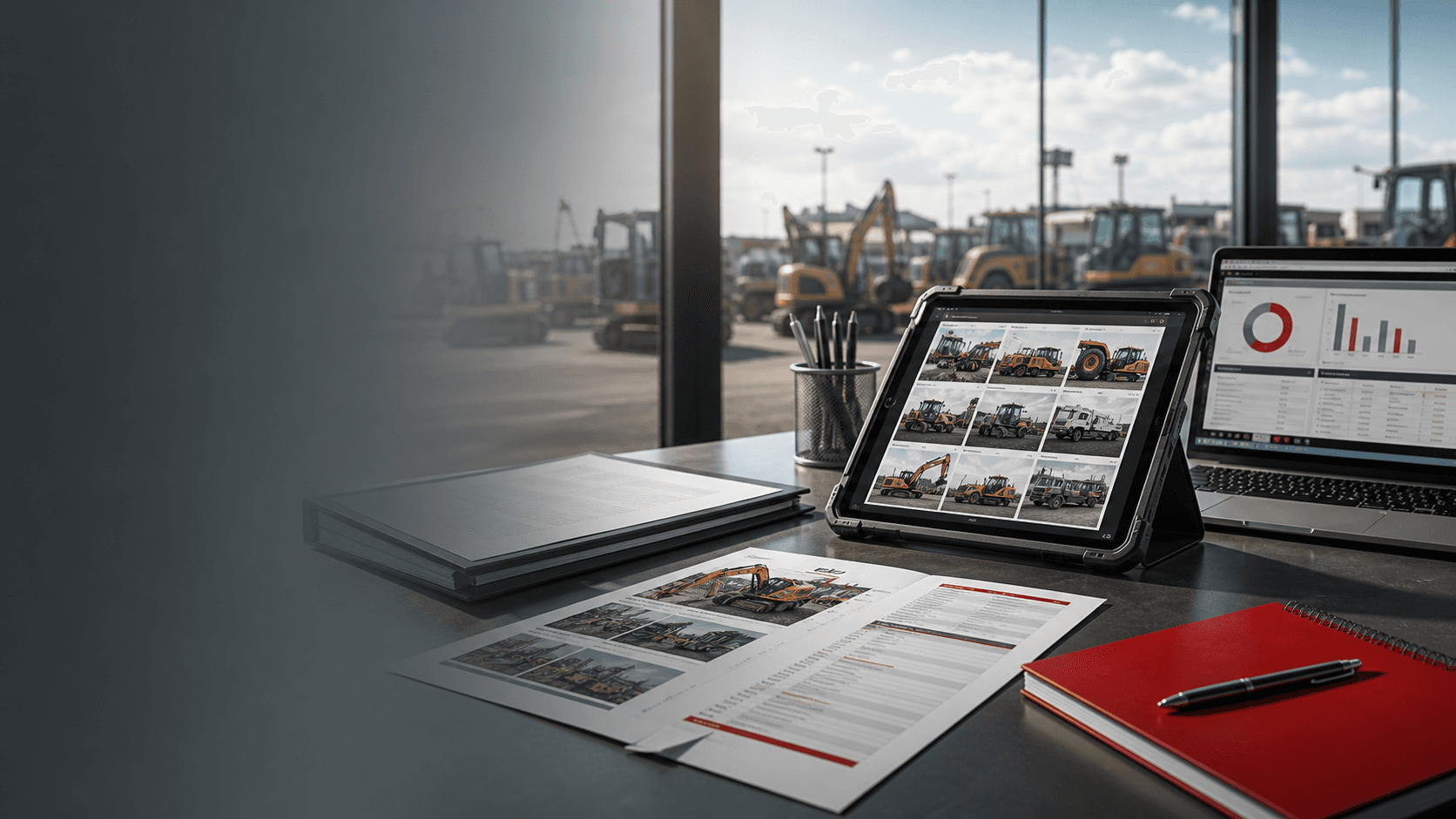 Your Company workspace with appraisal reports, equipment photos, and auction yard